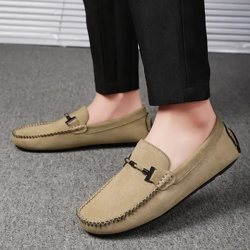 New Mens Loafers Shoe Suede Vamp Round Toe Driving Shoes Lightweight Comfortable Flat Heel Classic Slip-on
