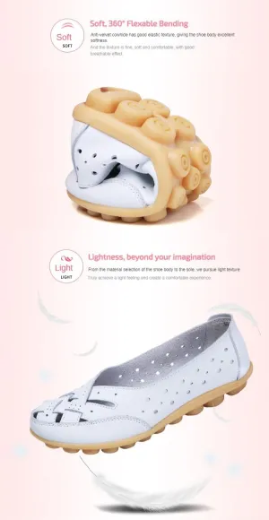 Orthopedic Loafers in Breathable Leather Diabetic Walking Shoes Slip Ons Flat Sandals for Women, 13, White