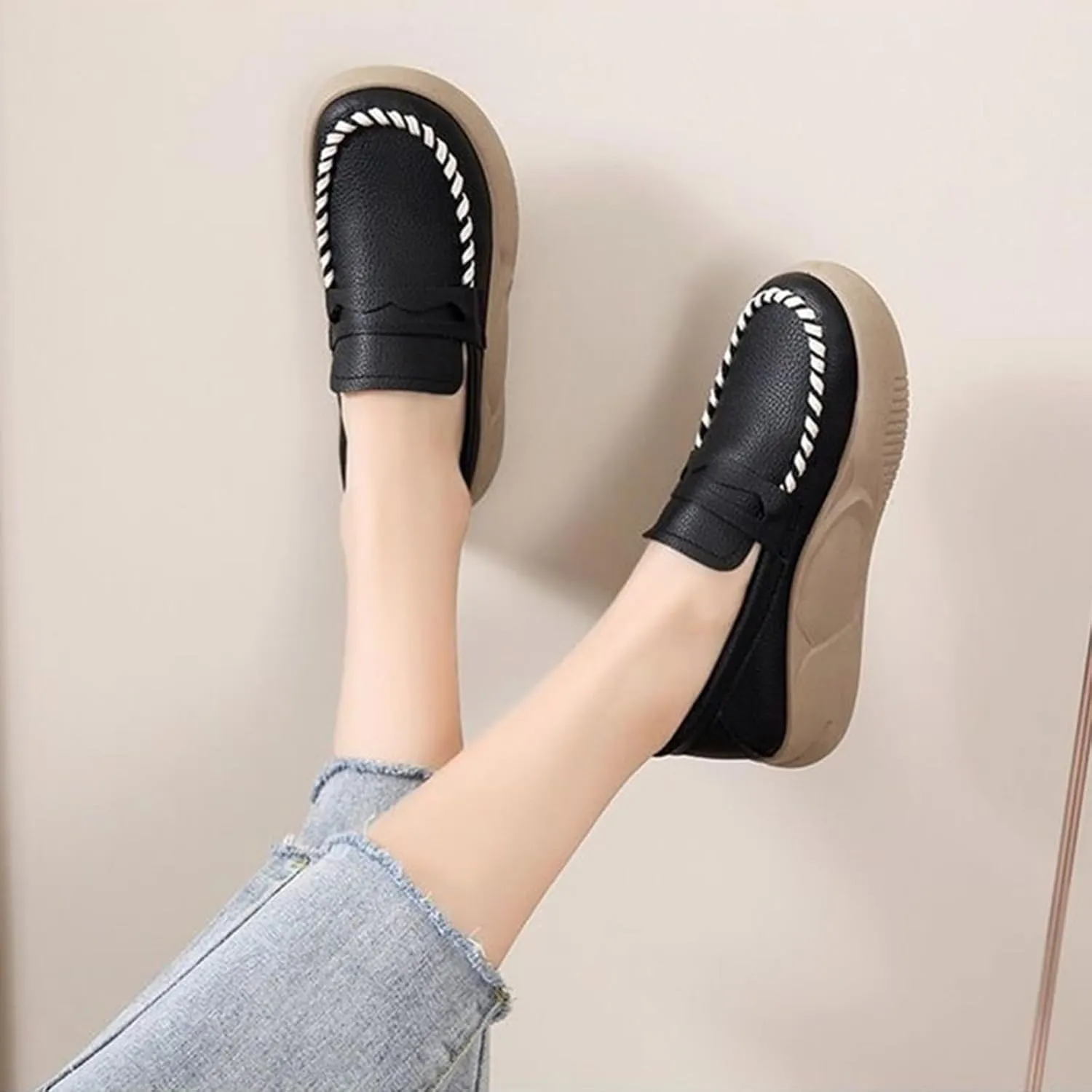 Orthopedic Shoes for Women,Soft-Soled Slip-On Walking Loafers,Soft Comfortable Breathable Work Single Thick Soled Shoes