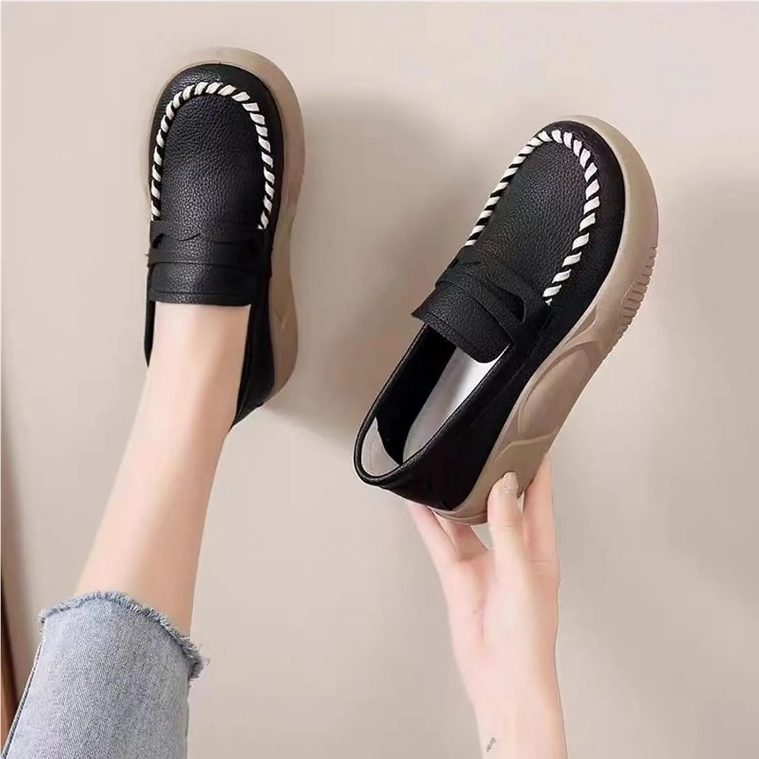 Orthopedic Shoes for Women,Soft-Soled Slip-On Walking Loafers,Soft Comfortable Breathable Work Single Thick Soled Shoes