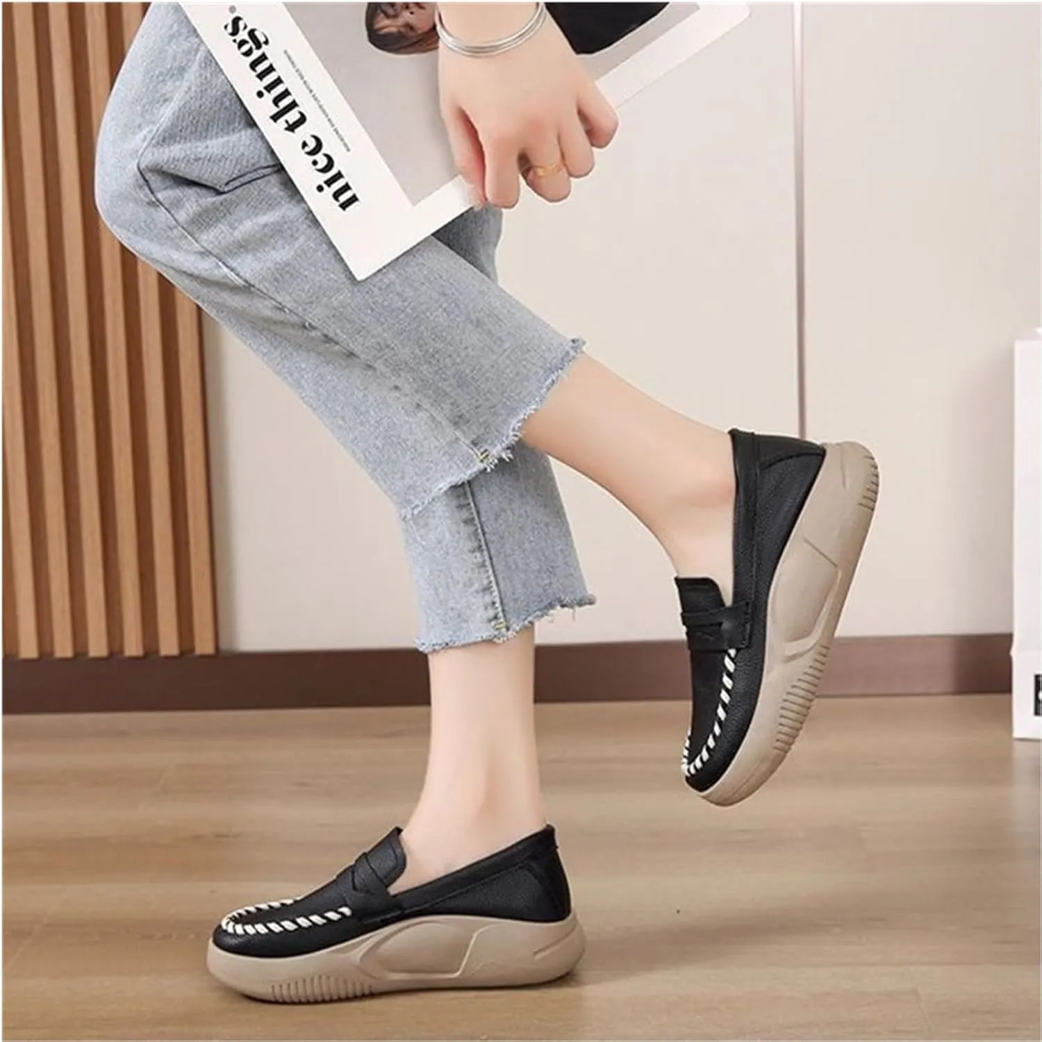 Orthopedic Shoes for Women,Soft-Soled Slip-On Walking Loafers,Soft Comfortable Breathable Work Single Thick Soled Shoes