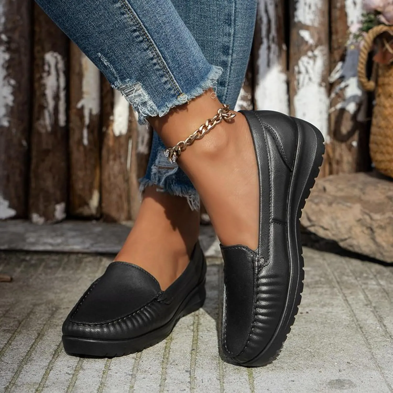 Orthopedic Slip-On Loafers for Women Soft Thick Sole Comfortable Dress Shoes Flat Leather Shoes Business Shoes