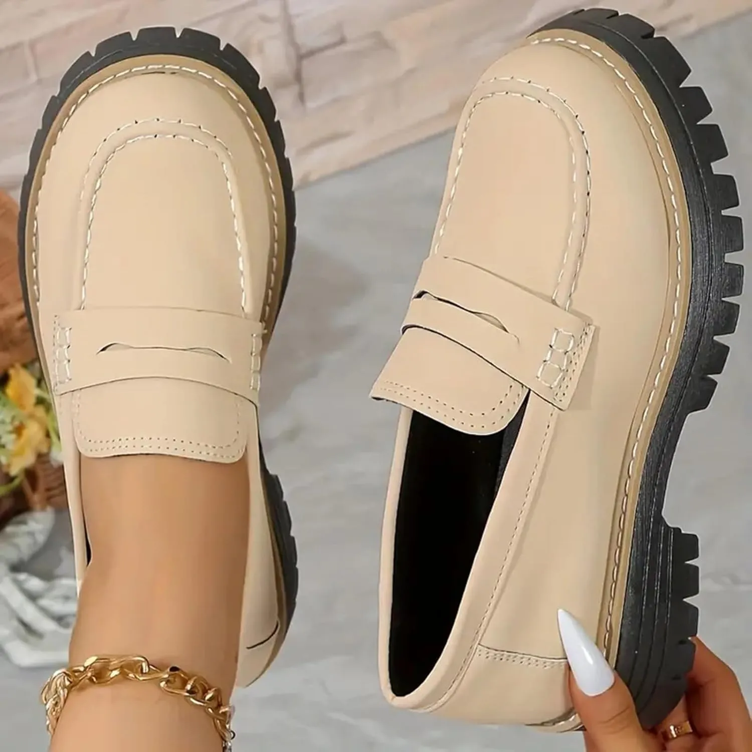 Orthoture-Orthopedic Platform Loafers Comfortable Lightweight Leather Loafers Slip-On Walking Shoes Cute Casual Dress Shoes