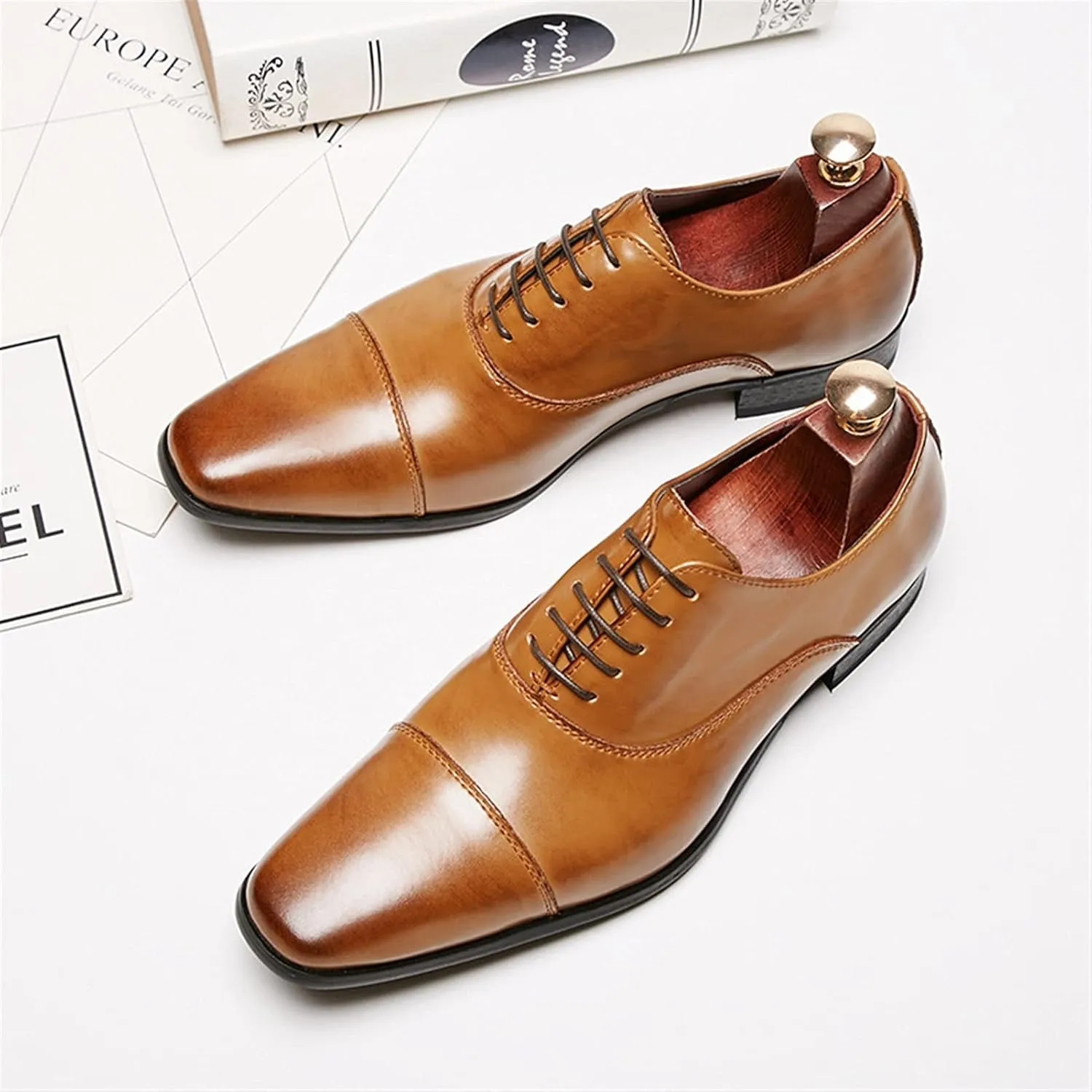Oxford Shoes for Men Lace Up Cap Toe Burnished Toe Breathable Genuine Leather Slip Resistant Block Heel Low Top Non Slip Anti-Slip Prom Suitable for Many Occasions.