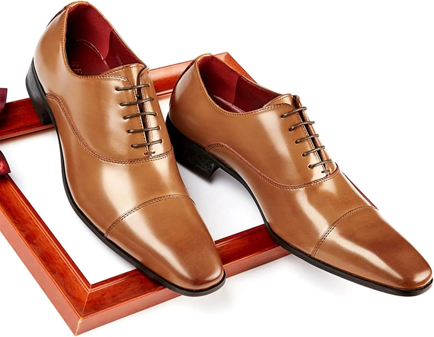 Oxford Shoes for Men Lace Up Cap Toe Burnished Toe Breathable Genuine Leather Slip Resistant Block Heel Low Top Non Slip Anti-Slip Prom Suitable for Many Occasions.