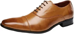 Oxford Shoes for Men Lace Up Cap Toe Burnished Toe Breathable Genuine Leather Slip Resistant Block Heel Low Top Non Slip Anti-Slip Prom Suitable for Many Occasions.