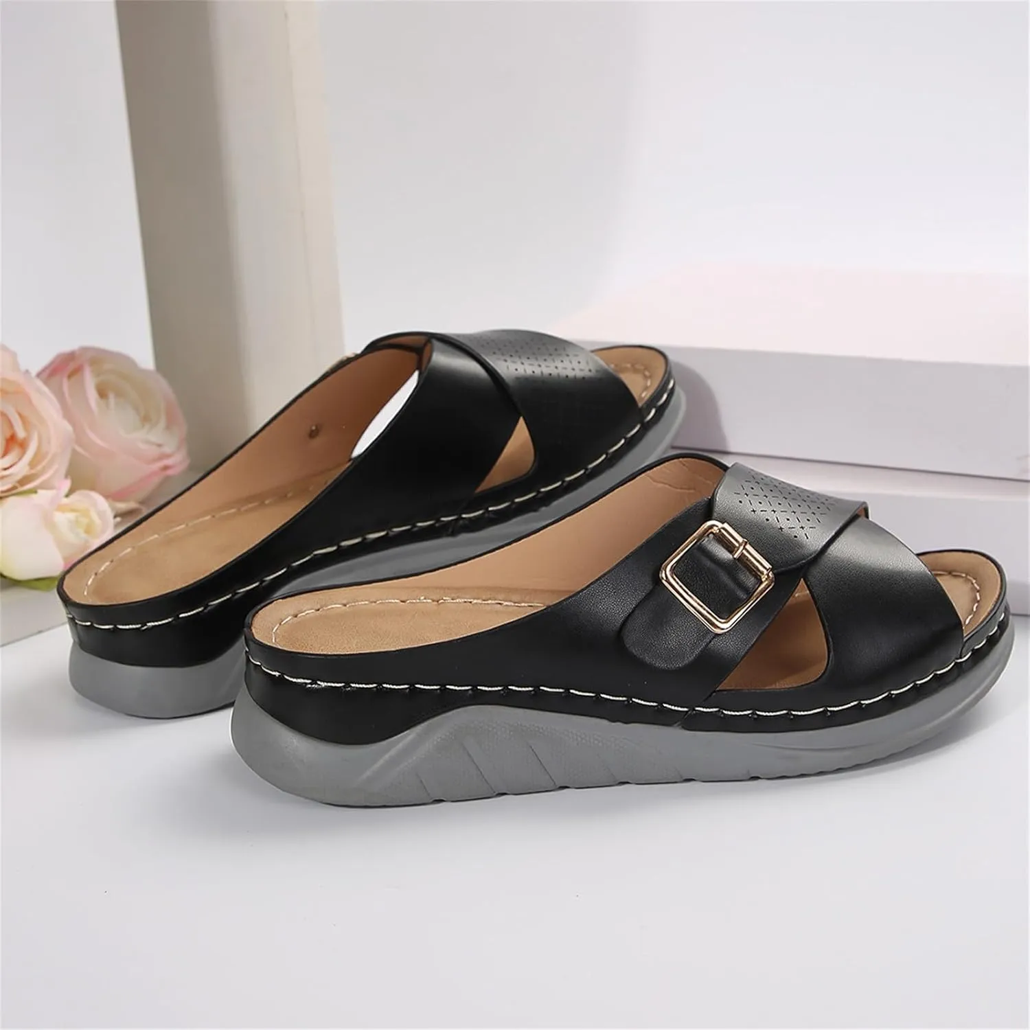 Platform Sandals for Women 2025 PU Leather Platform Wedge Orthopedic Wedges Shoes Casual Comfort Walking Sandals