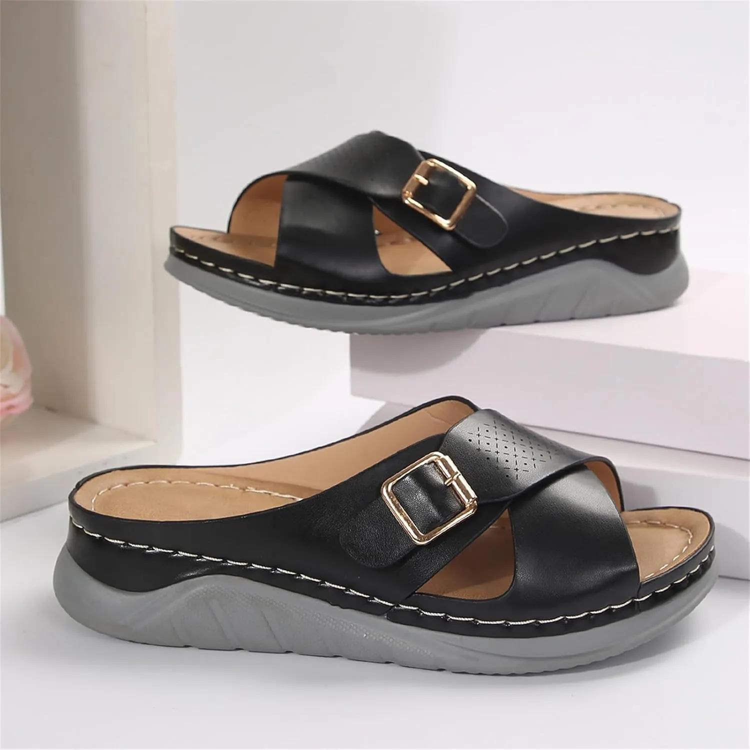 Platform Sandals for Women 2025 PU Leather Platform Wedge Orthopedic Wedges Shoes Casual Comfort Walking Sandals