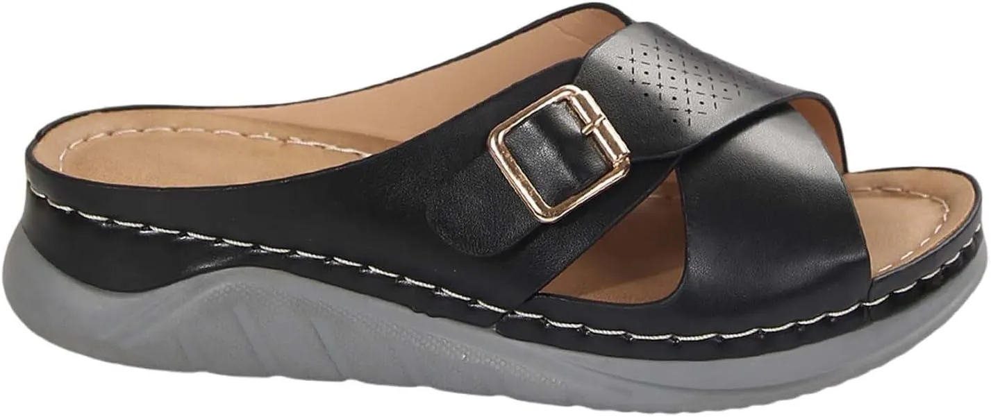 Platform Sandals for Women 2025 PU Leather Platform Wedge Orthopedic Wedges Shoes Casual Comfort Walking Sandals