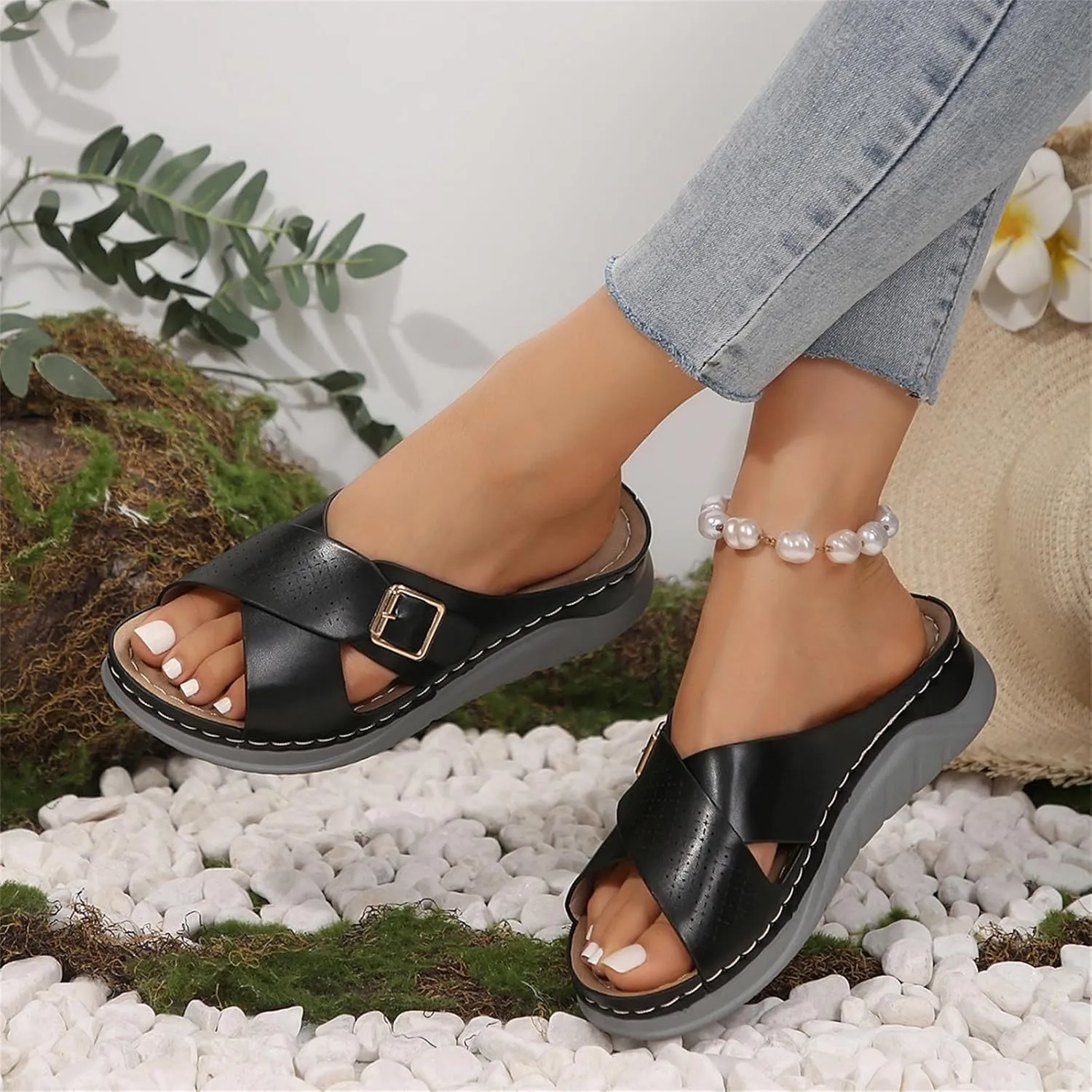 Platform Sandals for Women 2025 PU Leather Platform Wedge Orthopedic Wedges Shoes Casual Comfort Walking Sandals