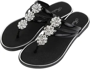 Rhinestone Flip Flops for Women Bohemian Slippers Flats Summer Beach Flat Sandals Comfort Clip Toe Slide Sandal