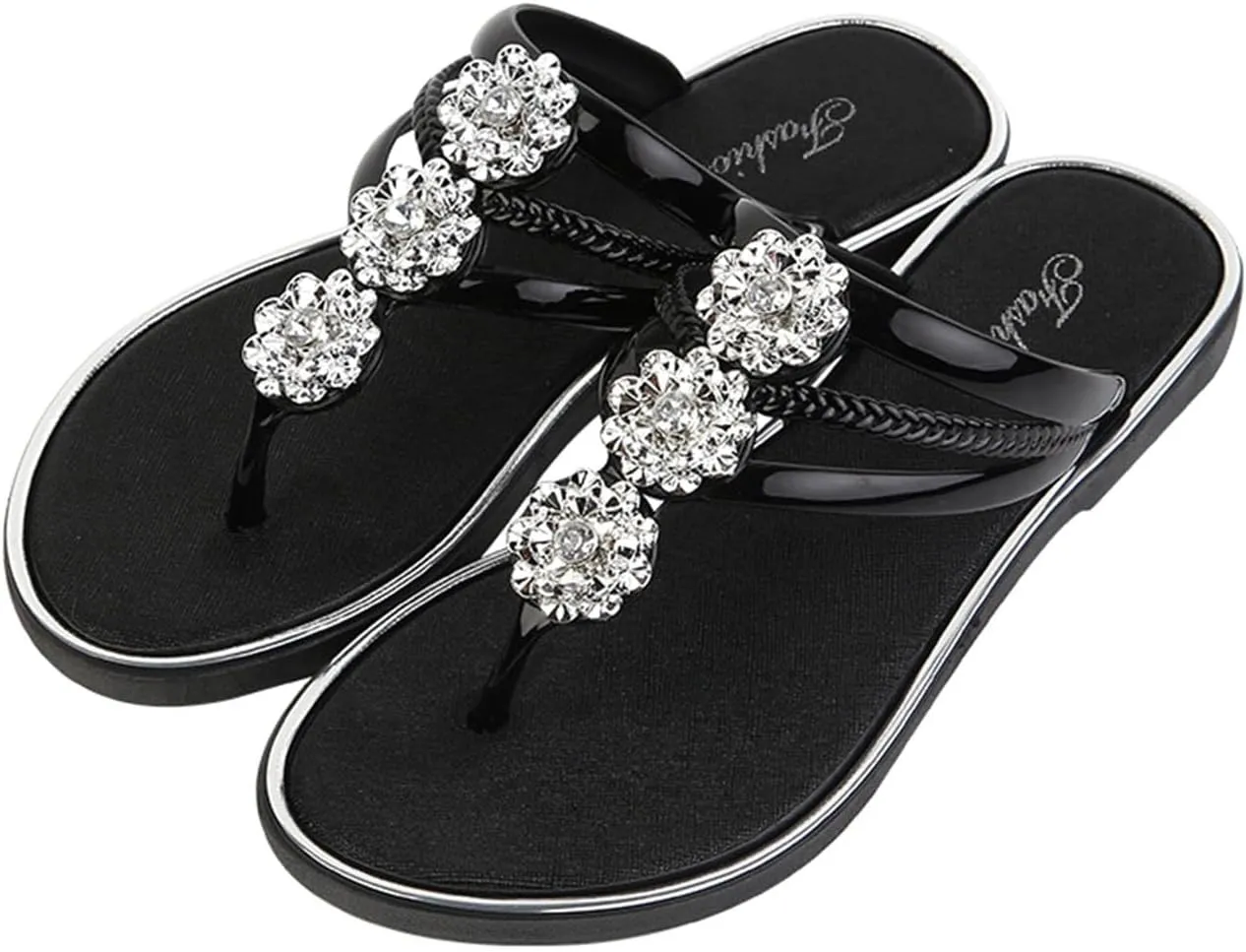 Rhinestone Flip Flops for Women Bohemian Slippers Flats Summer Beach Flat Sandals Comfort Clip Toe Slide Sandal