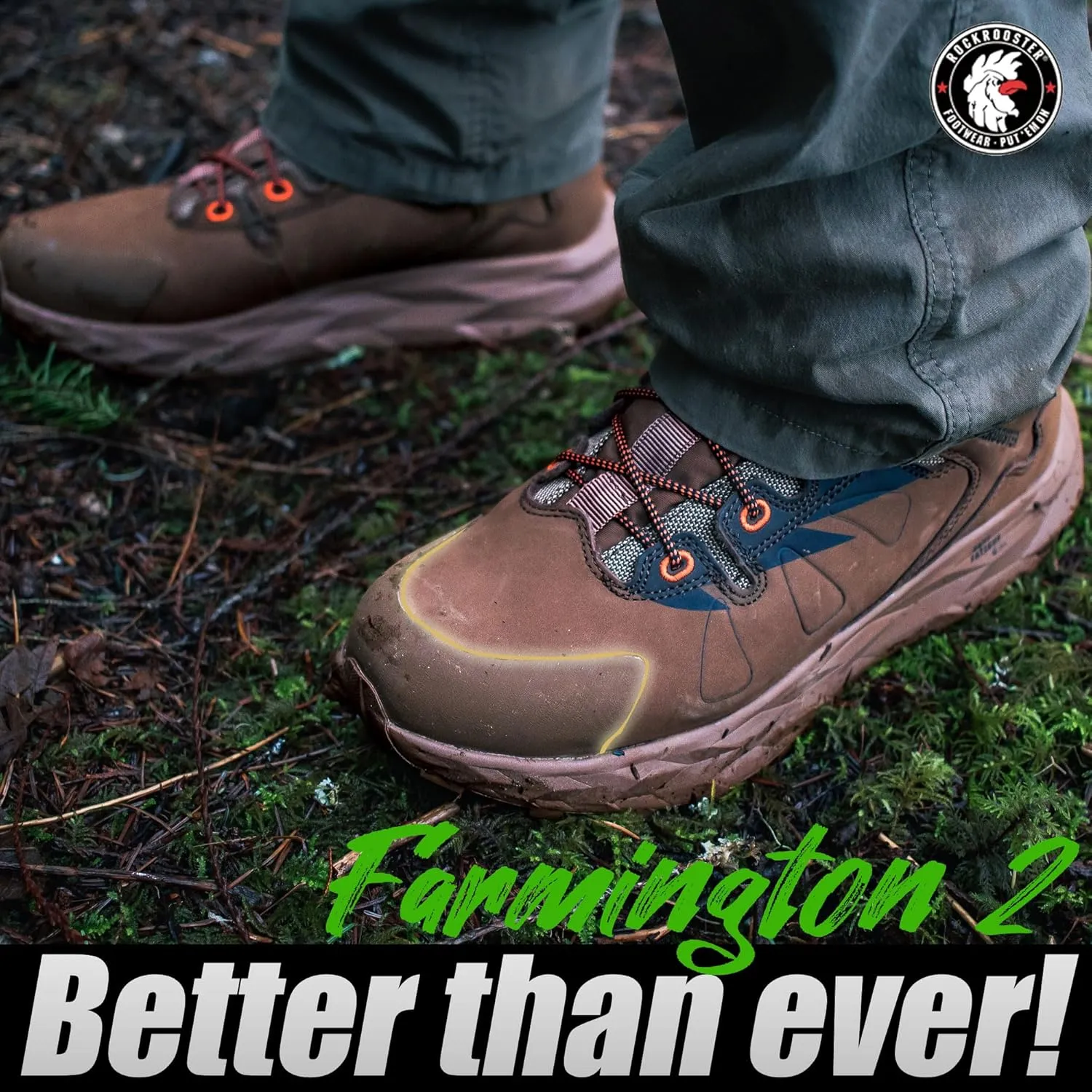 ROCKROOSTER Farmington 2 Waterproof Hiking Boots for Men, 6" Anti-Fatigue Outdoor Nubuck Leather Shoes