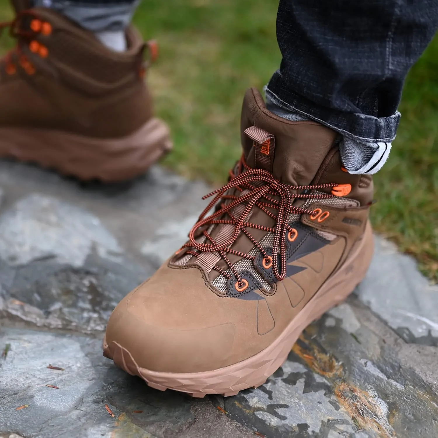 ROCKROOSTER Farmington 2 Waterproof Hiking Boots for Men, 6" Anti-Fatigue Outdoor Nubuck Leather Shoes