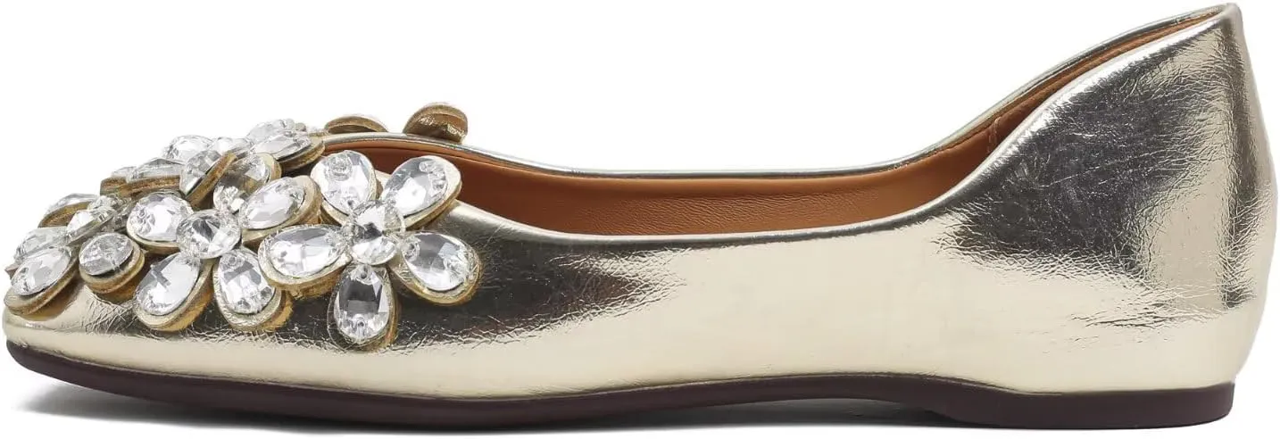 SAILING LU Womens Rhinestones Square Toe Ballet Flats Dressy Comfortable Flat Shoes Wedding Elegant Slip-Ons for Women
