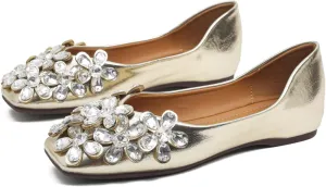 SAILING LU Womens Rhinestones Square Toe Ballet Flats Dressy Comfortable Flat Shoes Wedding Elegant Slip-Ons for Women