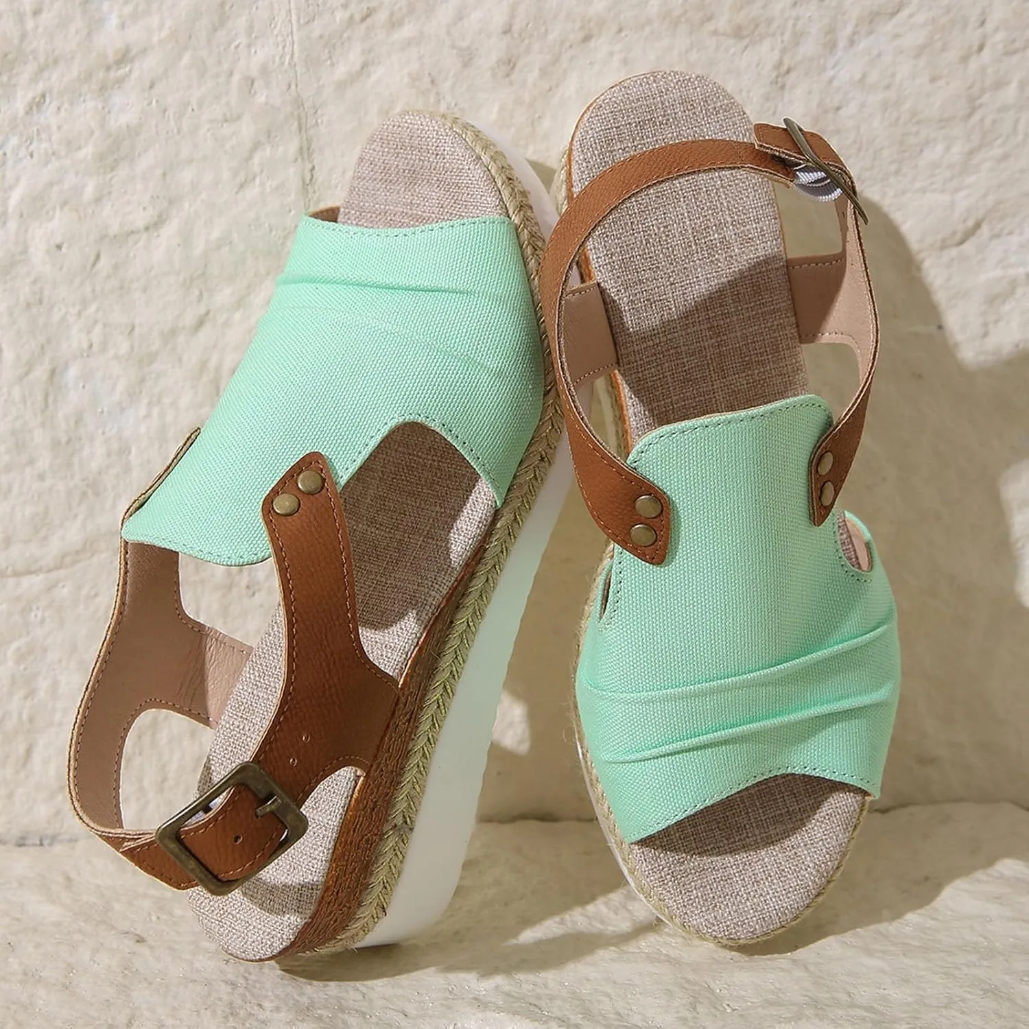 Sandals for Women 2024 Espadrilles Comfort Ladies Fish Mouth Breathable Bohemian Beach Buckle Women's Platform Sandals