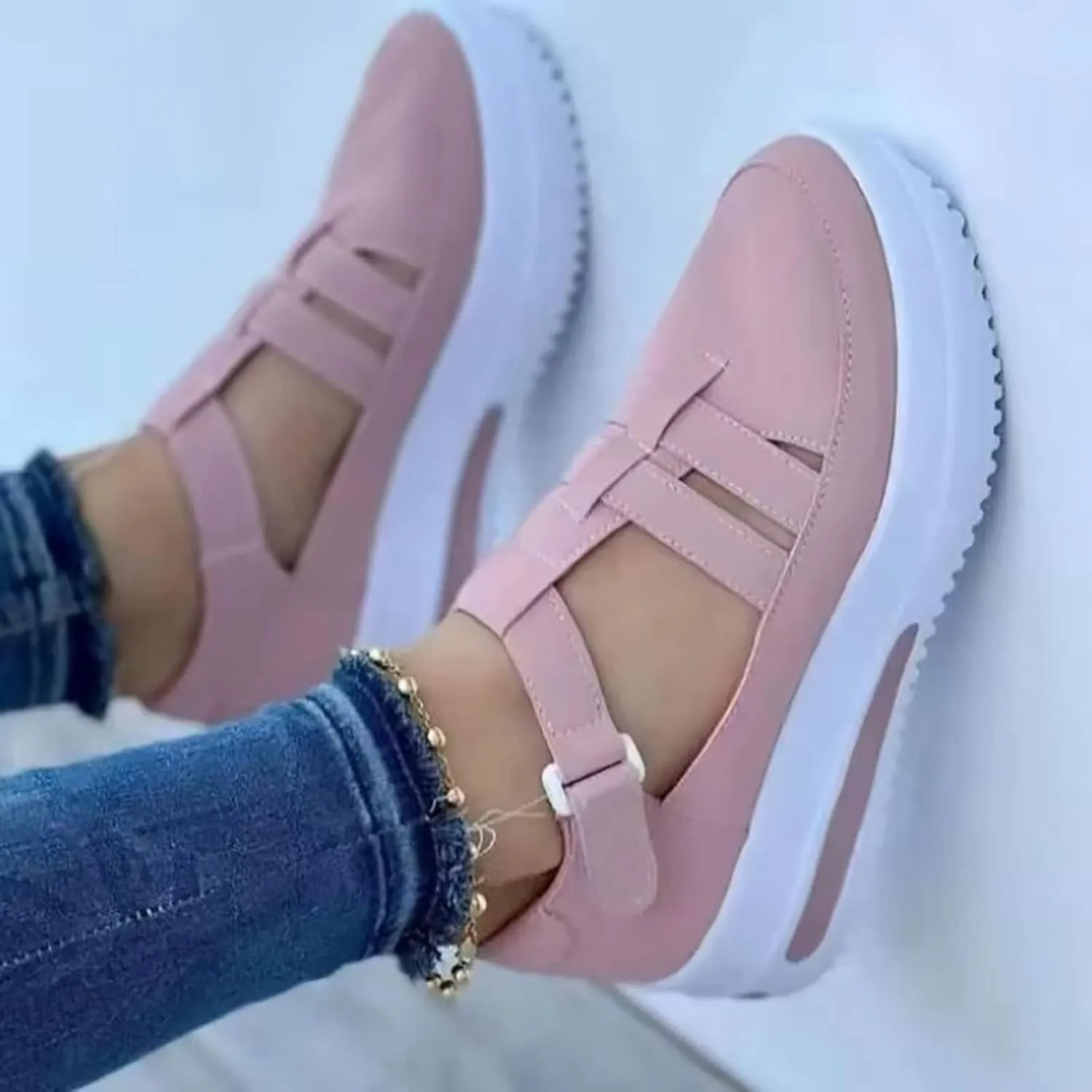 Sandals for Women 2025 Round Closed Toe Slip-On Sneakers Magic Tape Adjustable Hook Loop Shoes Hollow Strappy Summer Casual Arch Support Shoes