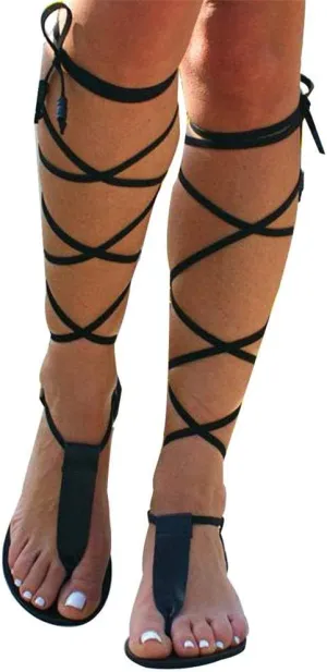 Sandals for Women Platform,Womens Knee High Caged Gladiator Strappy Flat Sandals