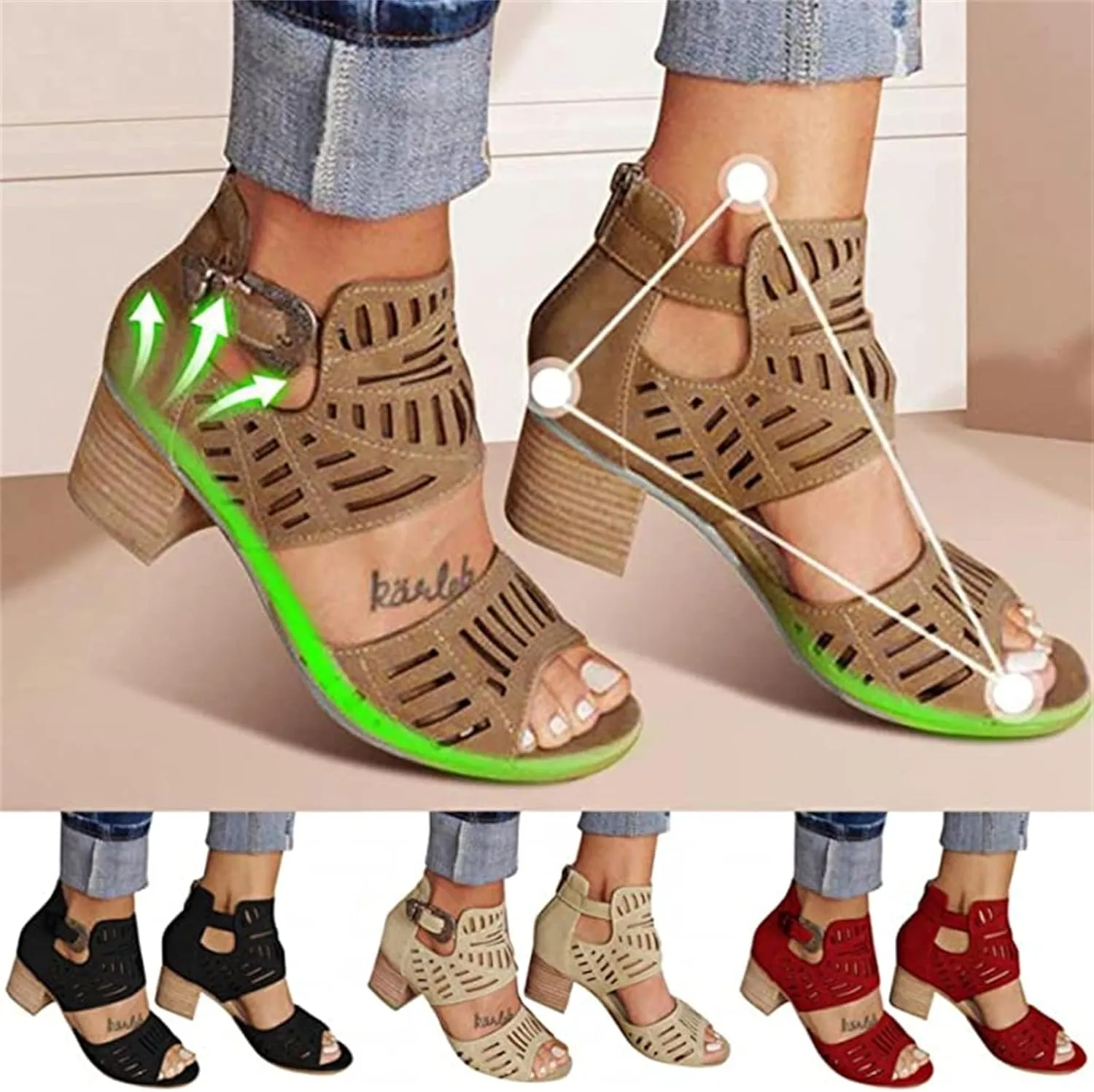 Sandals For Women,Womens Open Toe Ankle Strap Chunky Block High Heel Dress Party Sandals Dressy Summer Strappy Sandals