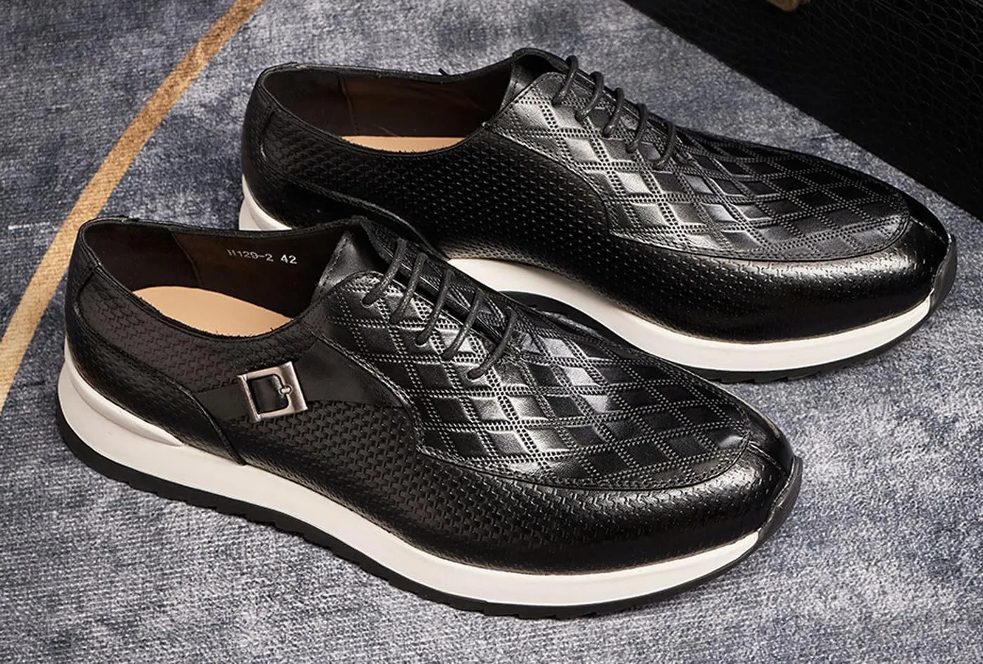 Santimon Mens Casual Shoes Fashion Sneakers Genuie Leather Prom Oxfords Shoes Business Casual Modern Derby Comfortable Walking Shoes for Men