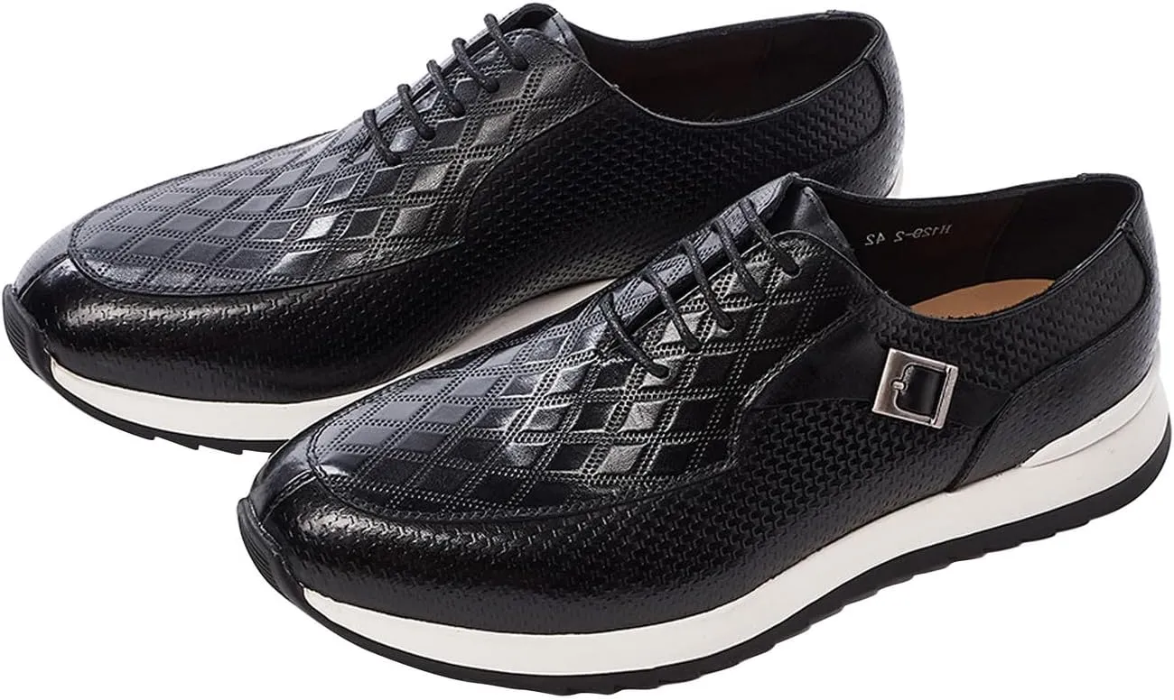 Santimon Mens Casual Shoes Fashion Sneakers Genuie Leather Prom Oxfords Shoes Business Casual Modern Derby Comfortable Walking Shoes for Men