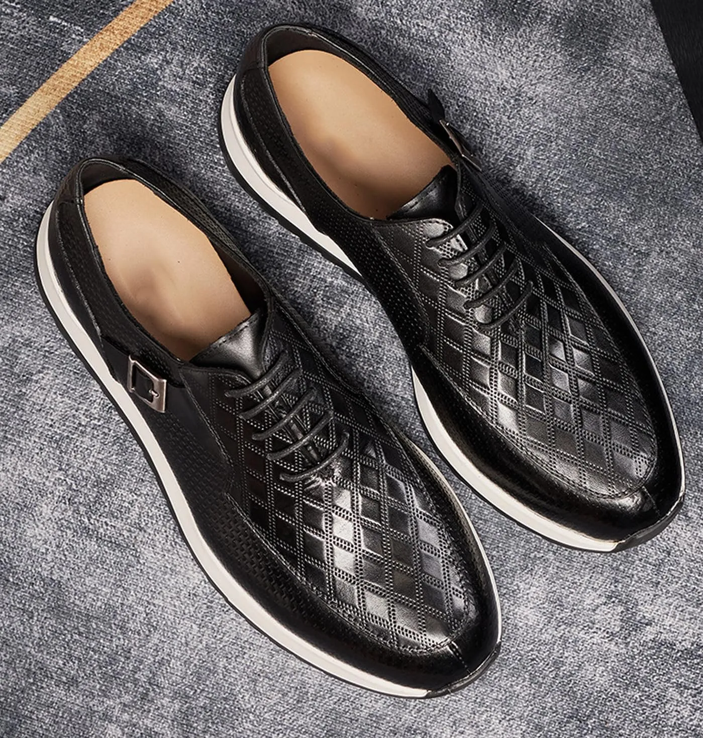 Santimon Mens Casual Shoes Fashion Sneakers Genuie Leather Prom Oxfords Shoes Business Casual Modern Derby Comfortable Walking Shoes for Men