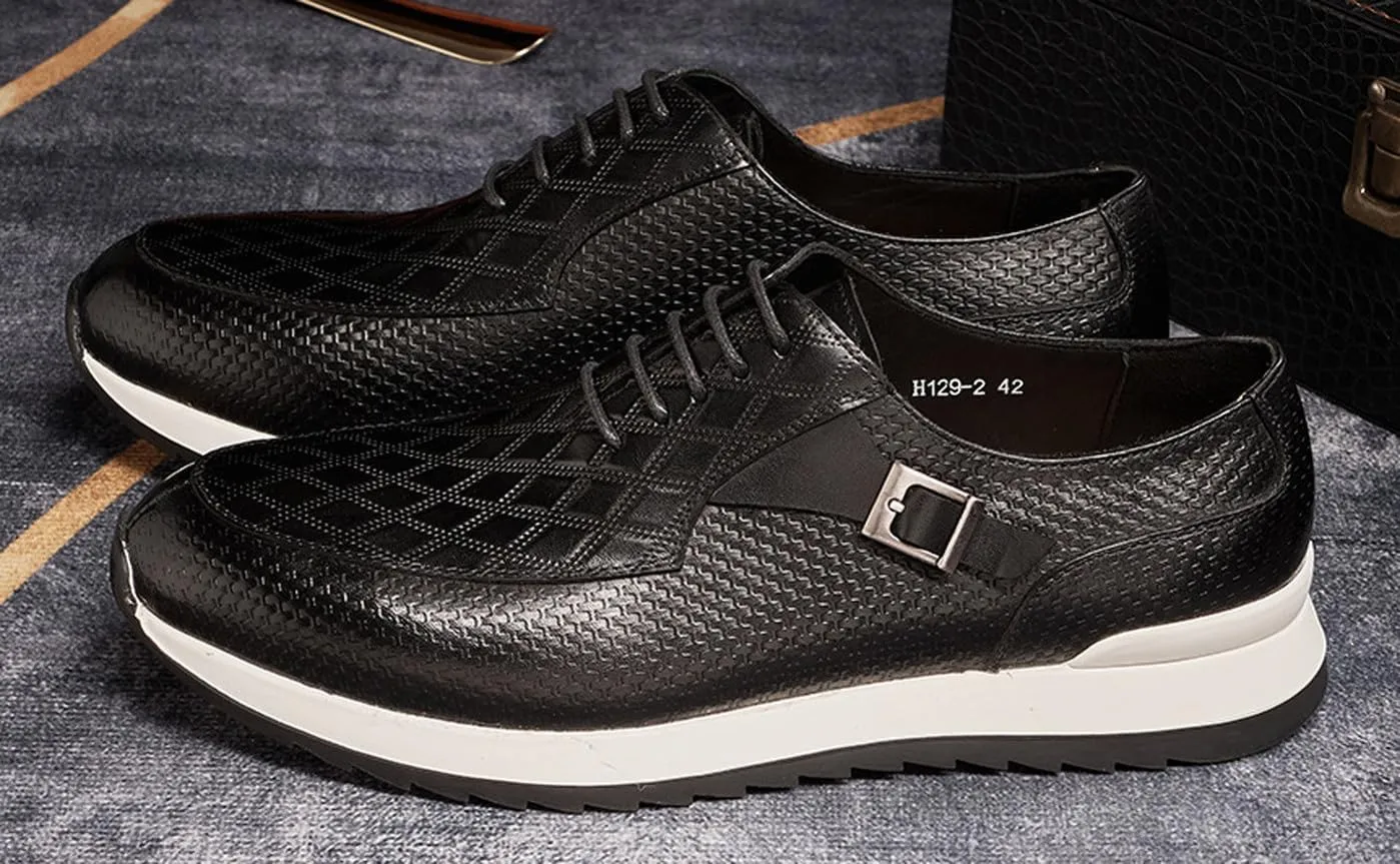 Santimon Mens Casual Shoes Fashion Sneakers Genuie Leather Prom Oxfords Shoes Business Casual Modern Derby Comfortable Walking Shoes for Men
