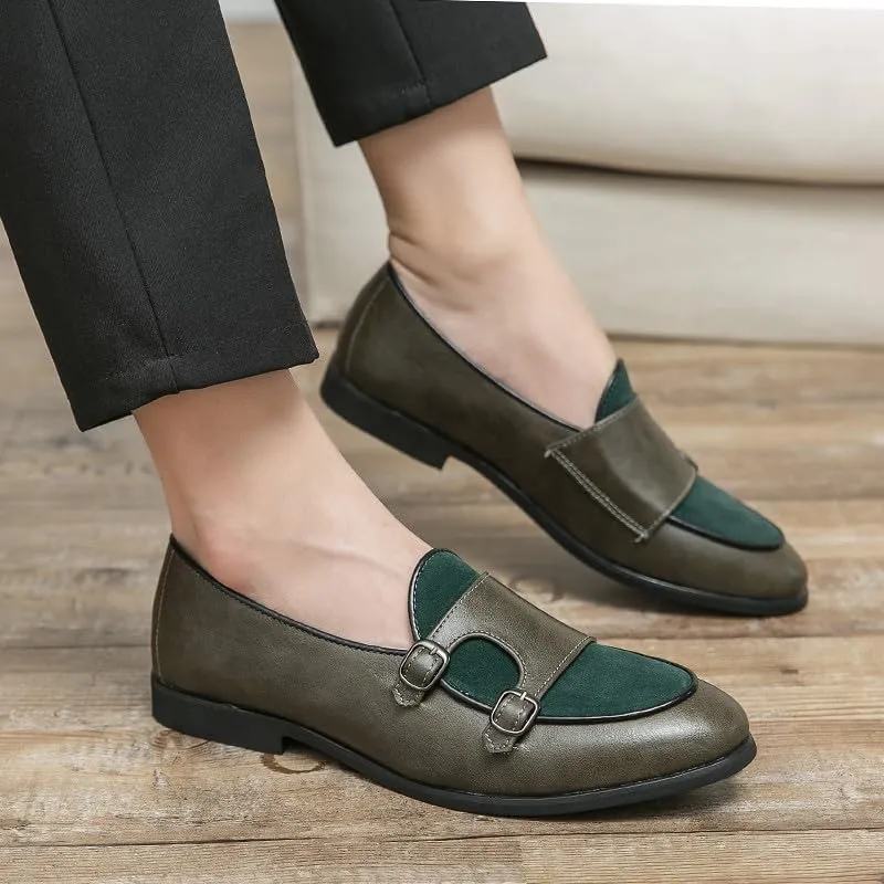 Santimon Men's Double Monk Strap Classic Dress Loafers Slip on Casual Formal Shoes