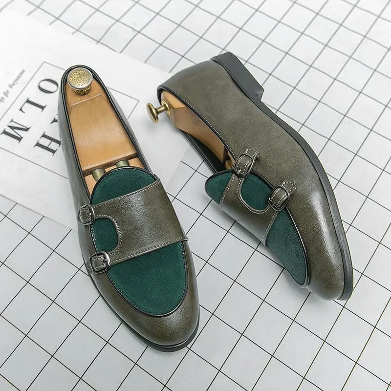 Santimon Men's Double Monk Strap Classic Dress Loafers Slip on Casual Formal Shoes