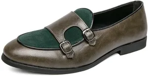 Santimon Men's Double Monk Strap Classic Dress Loafers Slip on Casual Formal Shoes