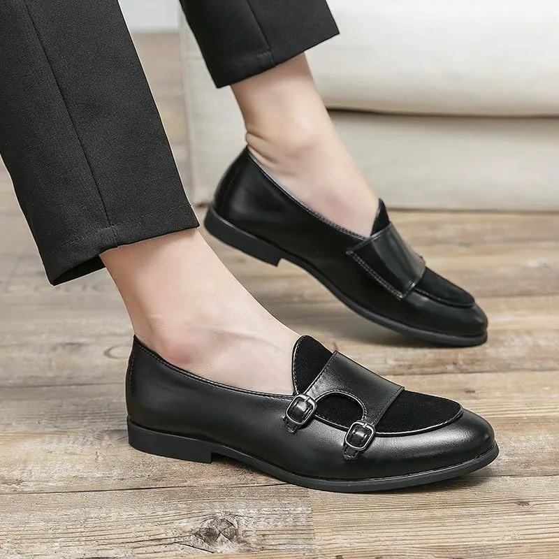 Santimon Men's Double Monk Strap Classic Dress Loafers Slip on Casual Formal Shoes