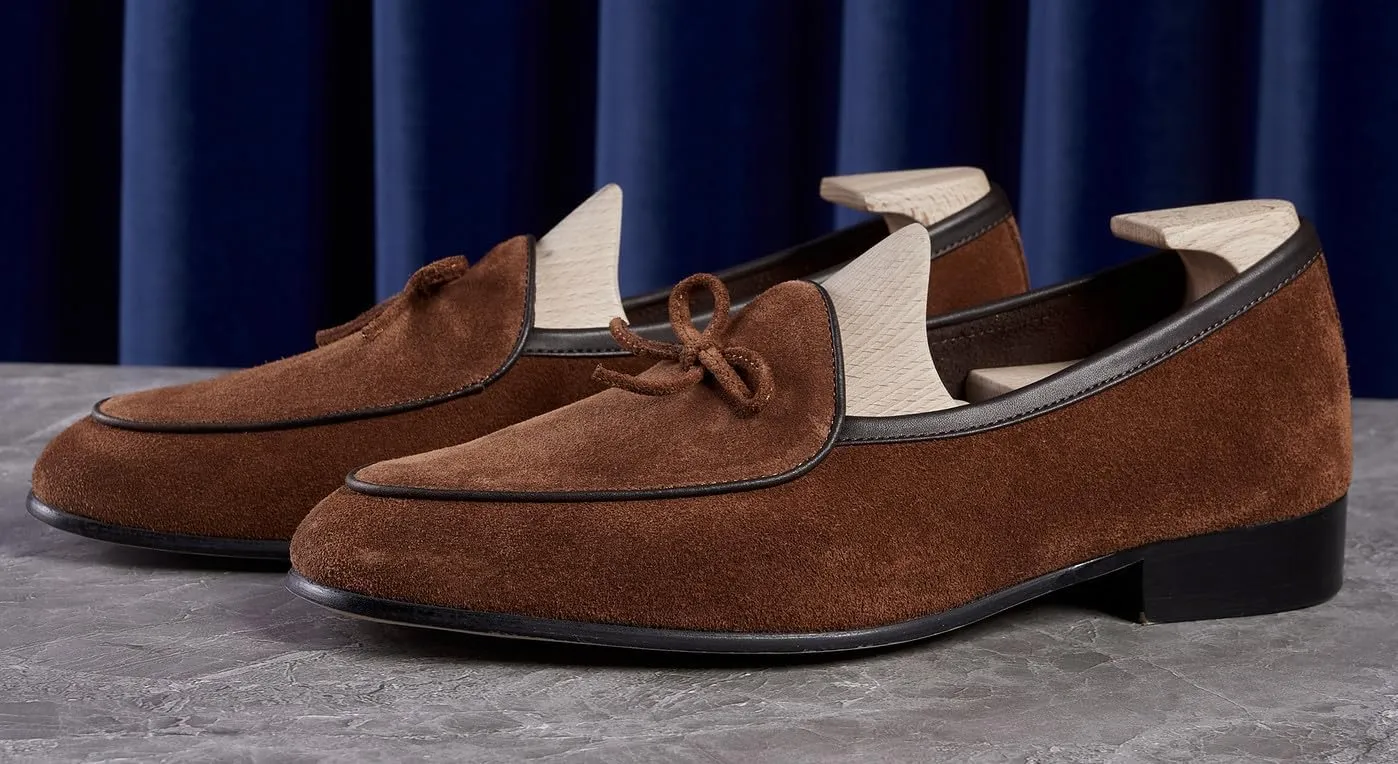 Santimon Mens Dress Slip On Penny Loafers Suede Leather Casual Bow-Tie Belgian Loafer Formal Business Prom Shoes