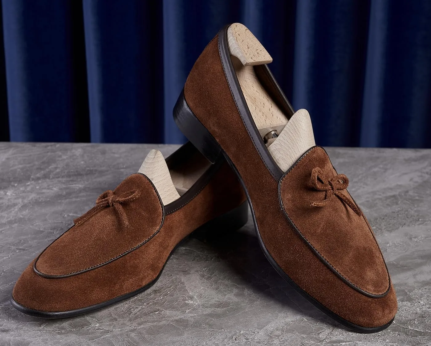 Santimon Mens Dress Slip On Penny Loafers Suede Leather Casual Bow-Tie Belgian Loafer Formal Business Prom Shoes