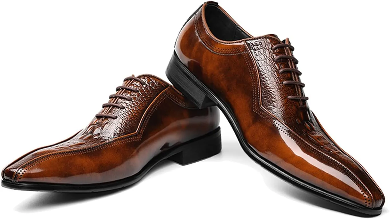 Santimon Men’s Genuine Leather Oxford Dress Shoes – Wingtip Brogue Oxfords for Business, Wedding & Tuxedo – Black & Brown Zapatos de Vestir para Hombre
