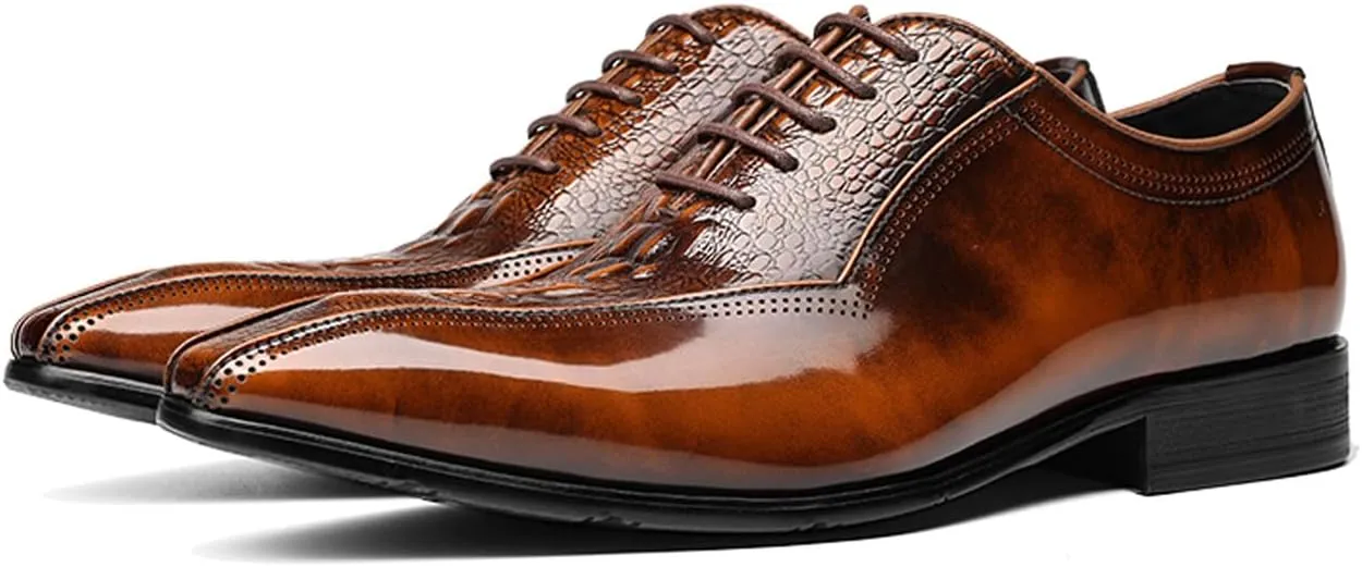 Santimon Men’s Genuine Leather Oxford Dress Shoes – Wingtip Brogue Oxfords for Business, Wedding & Tuxedo – Black & Brown Zapatos de Vestir para Hombre