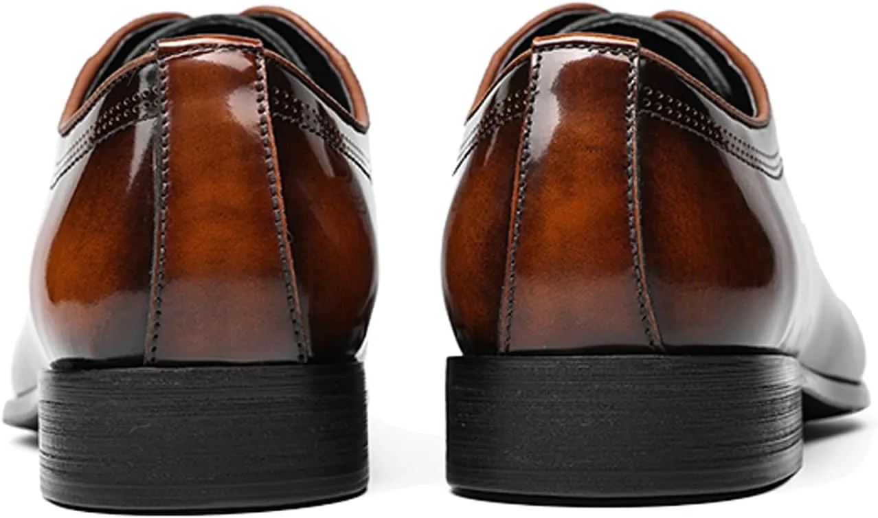 Santimon Men’s Genuine Leather Oxford Dress Shoes – Wingtip Brogue Oxfords for Business, Wedding & Tuxedo – Black & Brown Zapatos de Vestir para Hombre