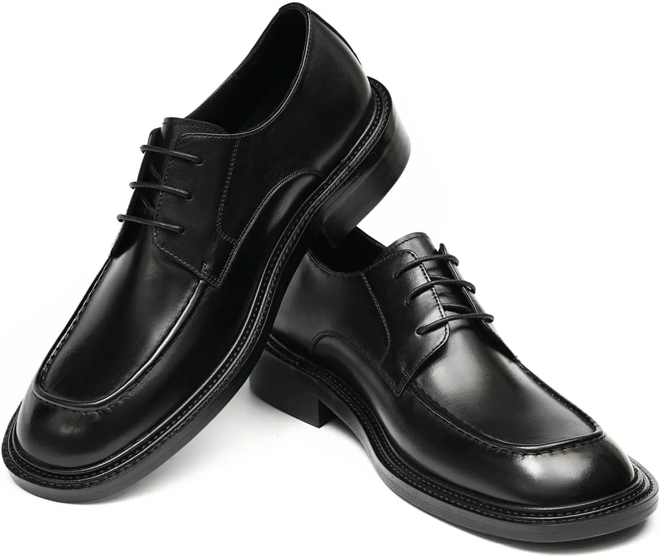 Santimon Men’s Genuine Leather Oxfords Dress Shoes – Lace-Up Derby with Rubber Sole, Soft Calfskin Lining, Anti-Slip Business Formal Suit Shoes for Office, Wedding & Daily Wear