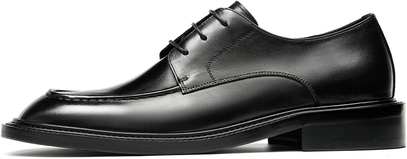 Santimon Men’s Genuine Leather Oxfords Dress Shoes – Lace-Up Derby with Rubber Sole, Soft Calfskin Lining, Anti-Slip Business Formal Suit Shoes for Office, Wedding & Daily Wear