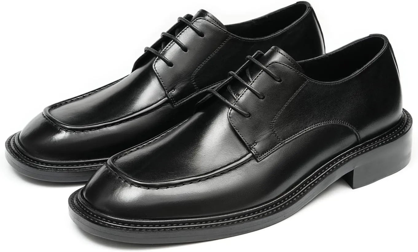 Santimon Men’s Genuine Leather Oxfords Dress Shoes – Lace-Up Derby with Rubber Sole, Soft Calfskin Lining, Anti-Slip Business Formal Suit Shoes for Office, Wedding & Daily Wear