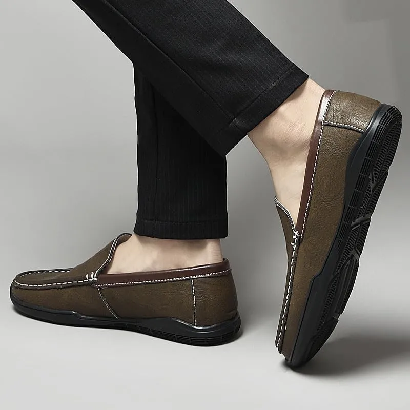 Santimon Men's Leather Flat Loafers Casual Slip On Shoes Soft Driving Moccasin Loafers for Men Lightweight Driving Boat Shoes
