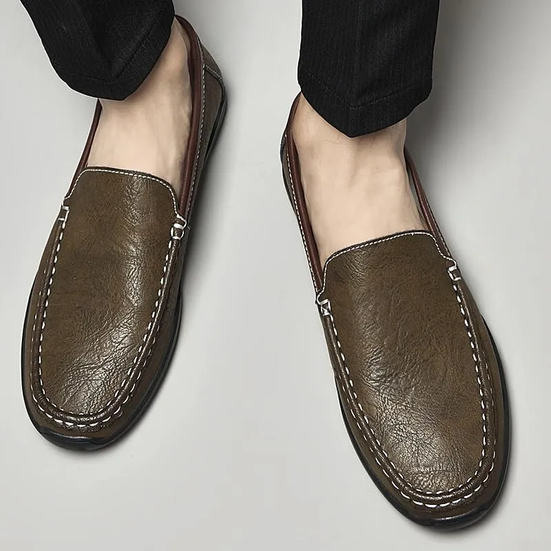 Santimon Men's Leather Flat Loafers Casual Slip On Shoes Soft Driving Moccasin Loafers for Men Lightweight Driving Boat Shoes