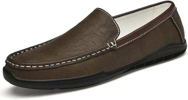 Santimon Men's Leather Flat Loafers Casual Slip On Shoes Soft Driving Moccasin Loafers for Men Lightweight Driving Boat Shoes