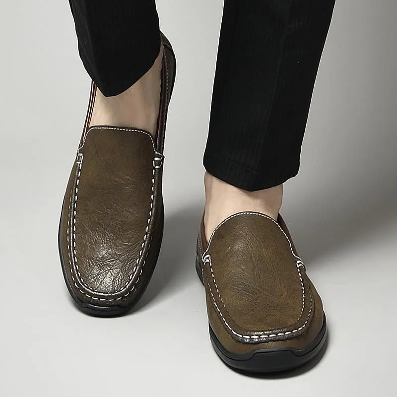 Santimon Men's Leather Flat Loafers Casual Slip On Shoes Soft Driving Moccasin Loafers for Men Lightweight Driving Boat Shoes
