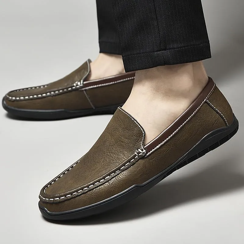 Santimon Men's Leather Flat Loafers Casual Slip On Shoes Soft Driving Moccasin Loafers for Men Lightweight Driving Boat Shoes