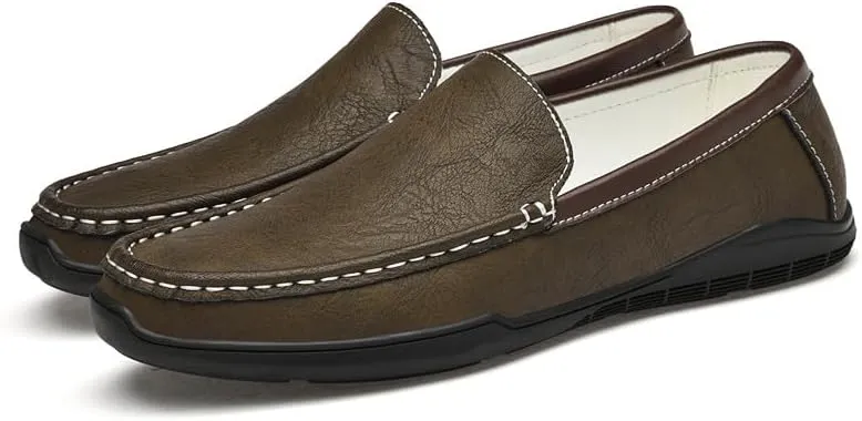 Santimon Men's Leather Flat Loafers Casual Slip On Shoes Soft Driving Moccasin Loafers for Men Lightweight Driving Boat Shoes