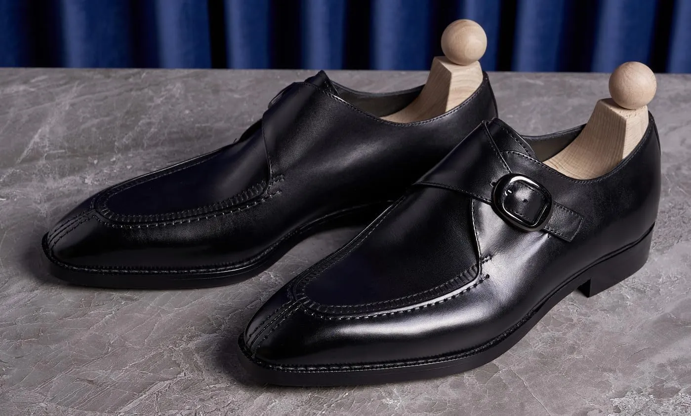 Santimon Men's Leather Monk Strap Dress Loafers, Blake Stitched, Buiness Dress Formal Shoes,Tuxedo Shoes for Men