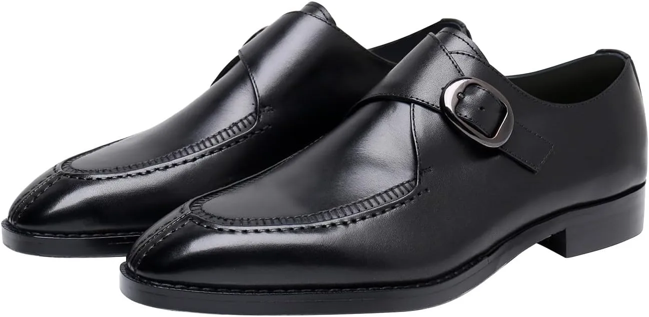 Santimon Men's Leather Monk Strap Dress Loafers, Blake Stitched, Buiness Dress Formal Shoes,Tuxedo Shoes for Men