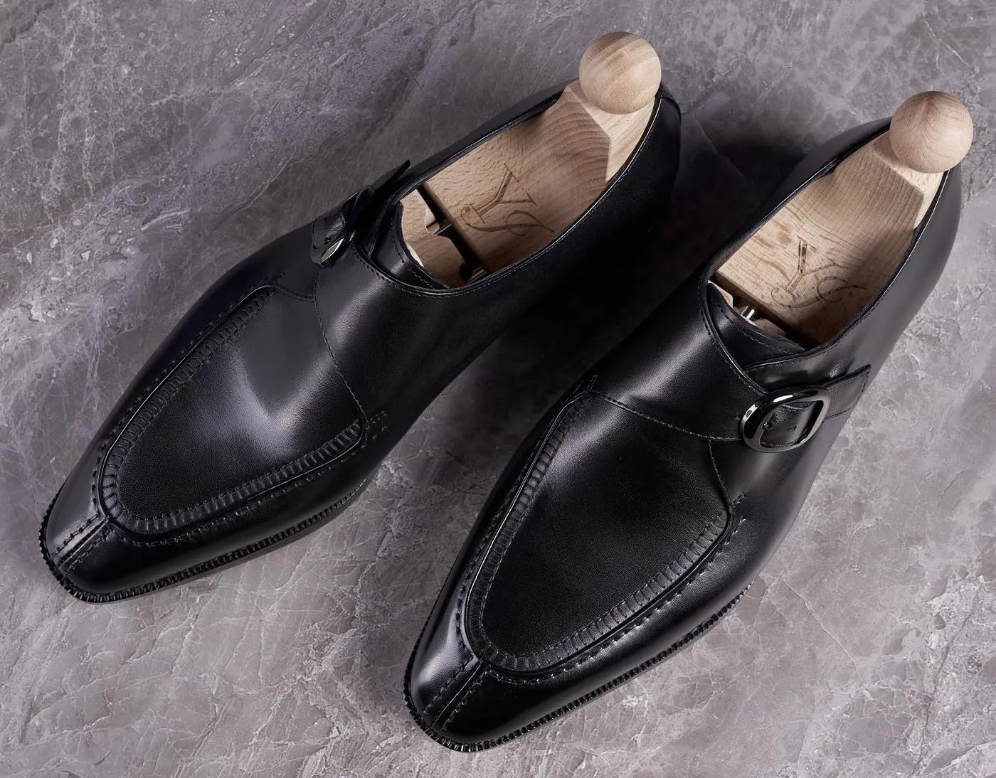 Santimon Men's Leather Monk Strap Dress Loafers, Blake Stitched, Buiness Dress Formal Shoes,Tuxedo Shoes for Men