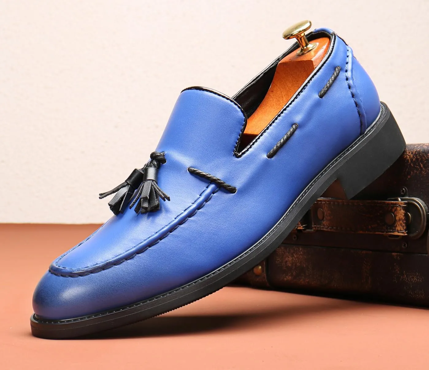 Santimon Mens Loafers Casual Dress Slip On Walking Shoes Wedding Prom Tassel Loafers Business Tuxedo Leather Moccasins for Men